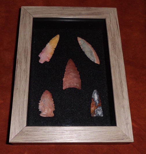 Shadow Box with 5 awesome color arrowheads!